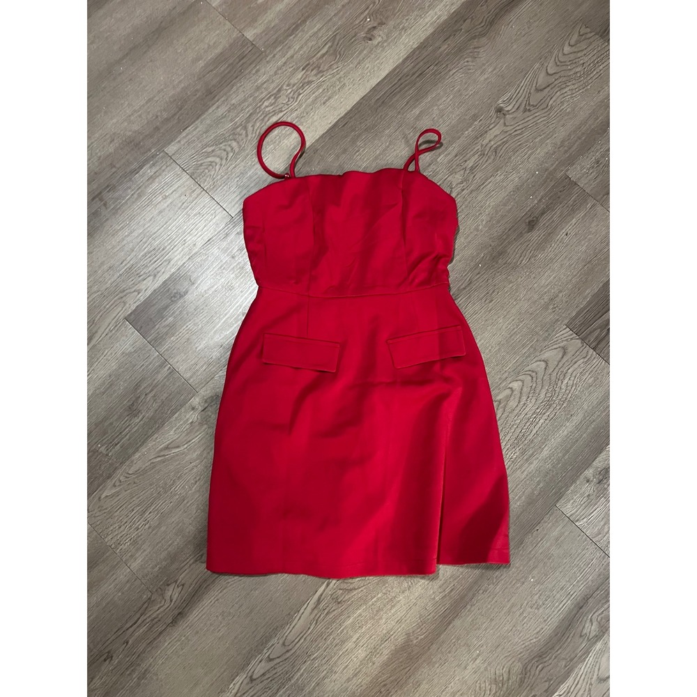 Wenrine Womens Red Spaghetti Strap Mini Dress Bodycon Flap Pocket Size S NEW